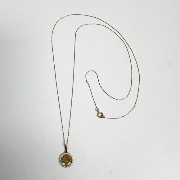 14K YELLOW GOLD TREE OF LIFE PENDANT NECKLACE WITH CUBIC ZIRCONIA - Picture 6 of 14